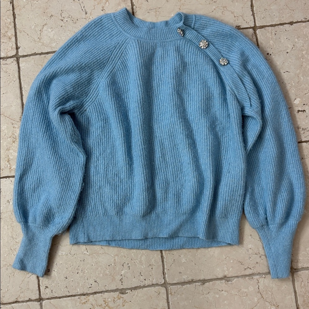 Light Blue Women's Sweater with Button Detail